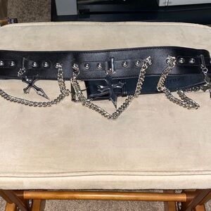 Killstar Hope to Die black faux leather studded waist belt crosses chains